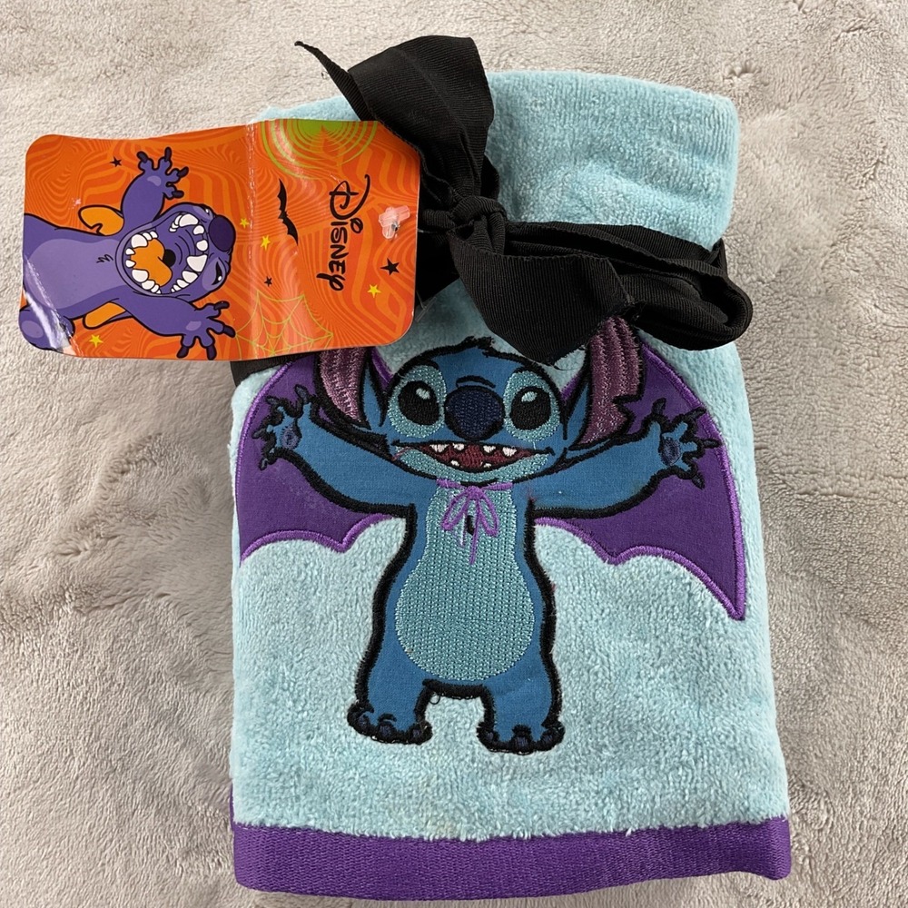Disney Stitch Halloween 2 Pack Hand Towels Vampire Bat Blue Purple Cotton NWT